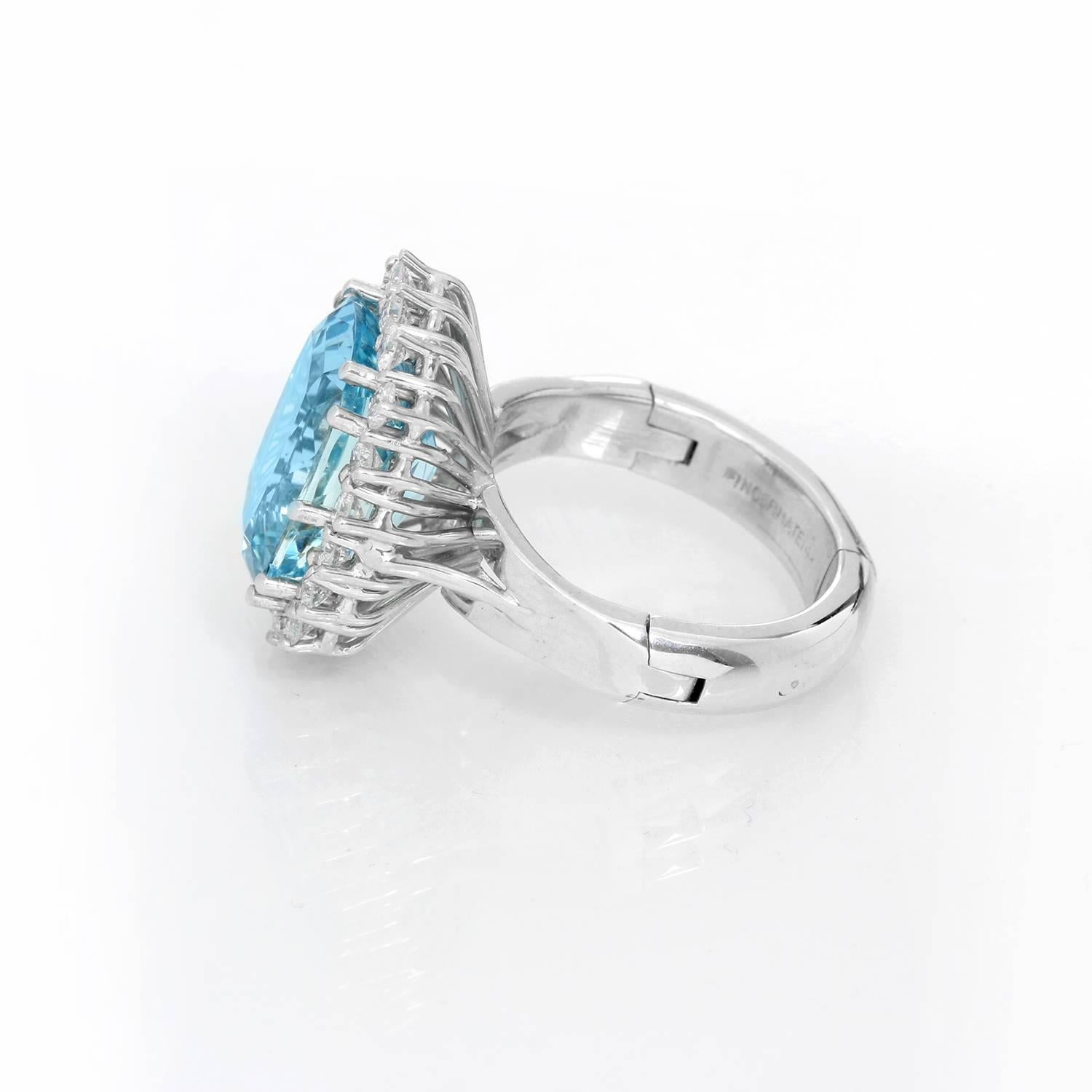 Women's 14 Karat White Gold Blue Topaz and Diamond Ring