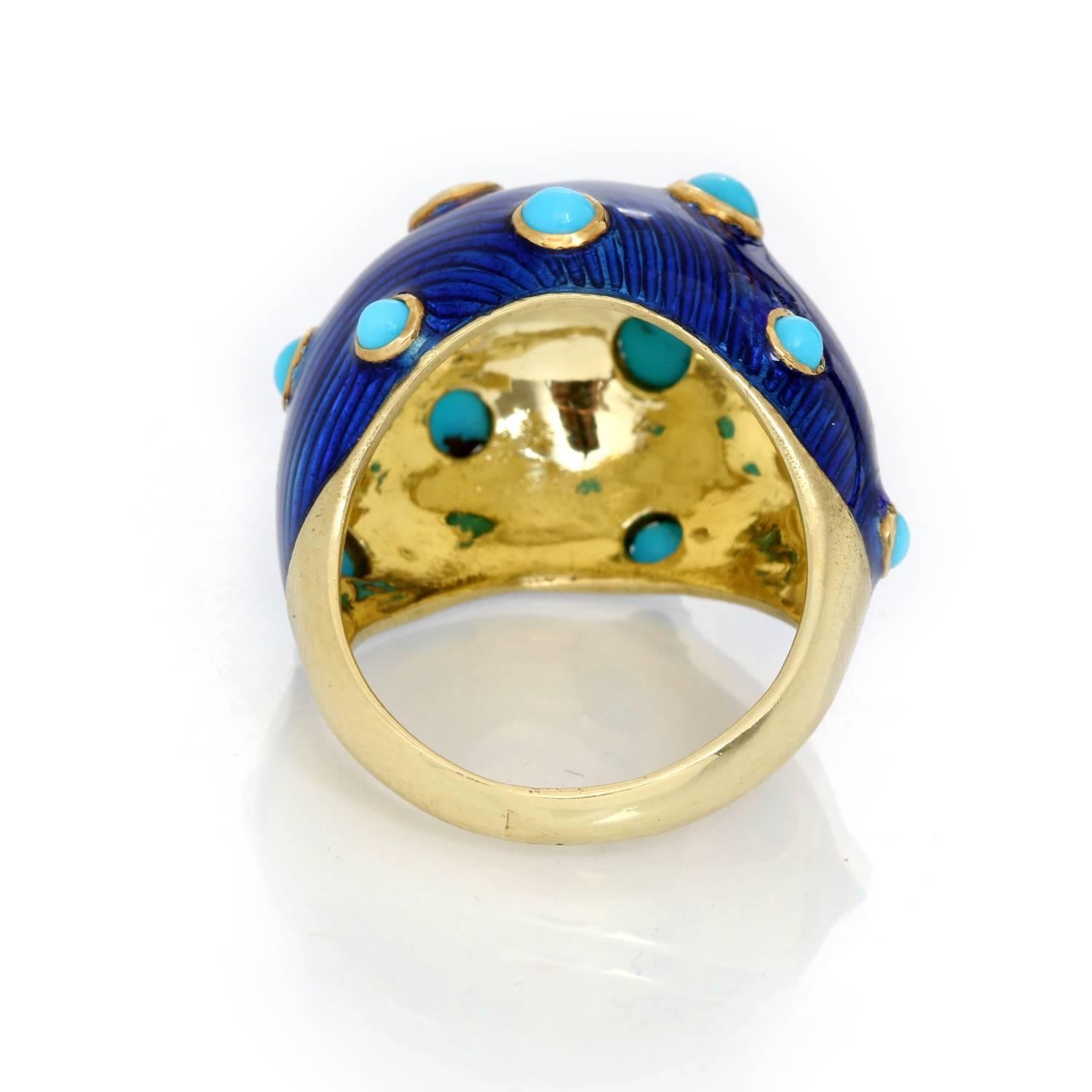 Women's Carvin French Turquoise, Diamond and Enamel Dome Ring