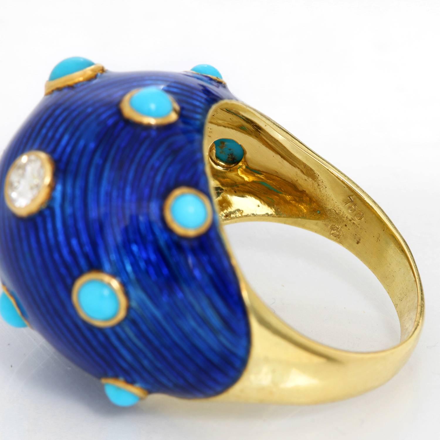 Carvin French Turquoise, Diamond and Enamel Dome Ring 1