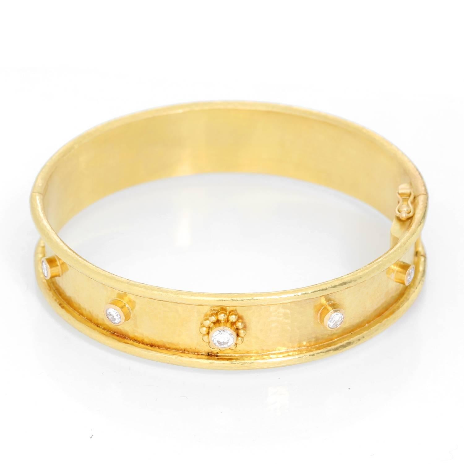 Elizabeth Locke 19K Yellow Gold bangle Bracelet - . 19K Yellow Gold Diamond bangle, Diameter 2 1/4 in. Hallmark; Makers Mark. Total weight 31.5 grams.