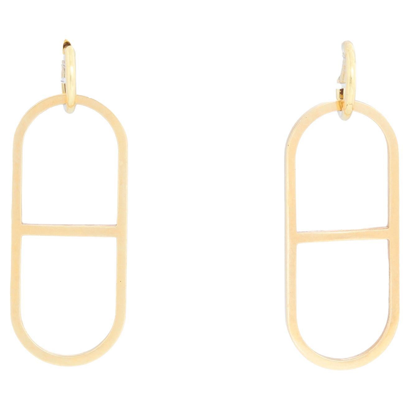18 Karat Yellow Gold Link Hoop Earrings For Sale