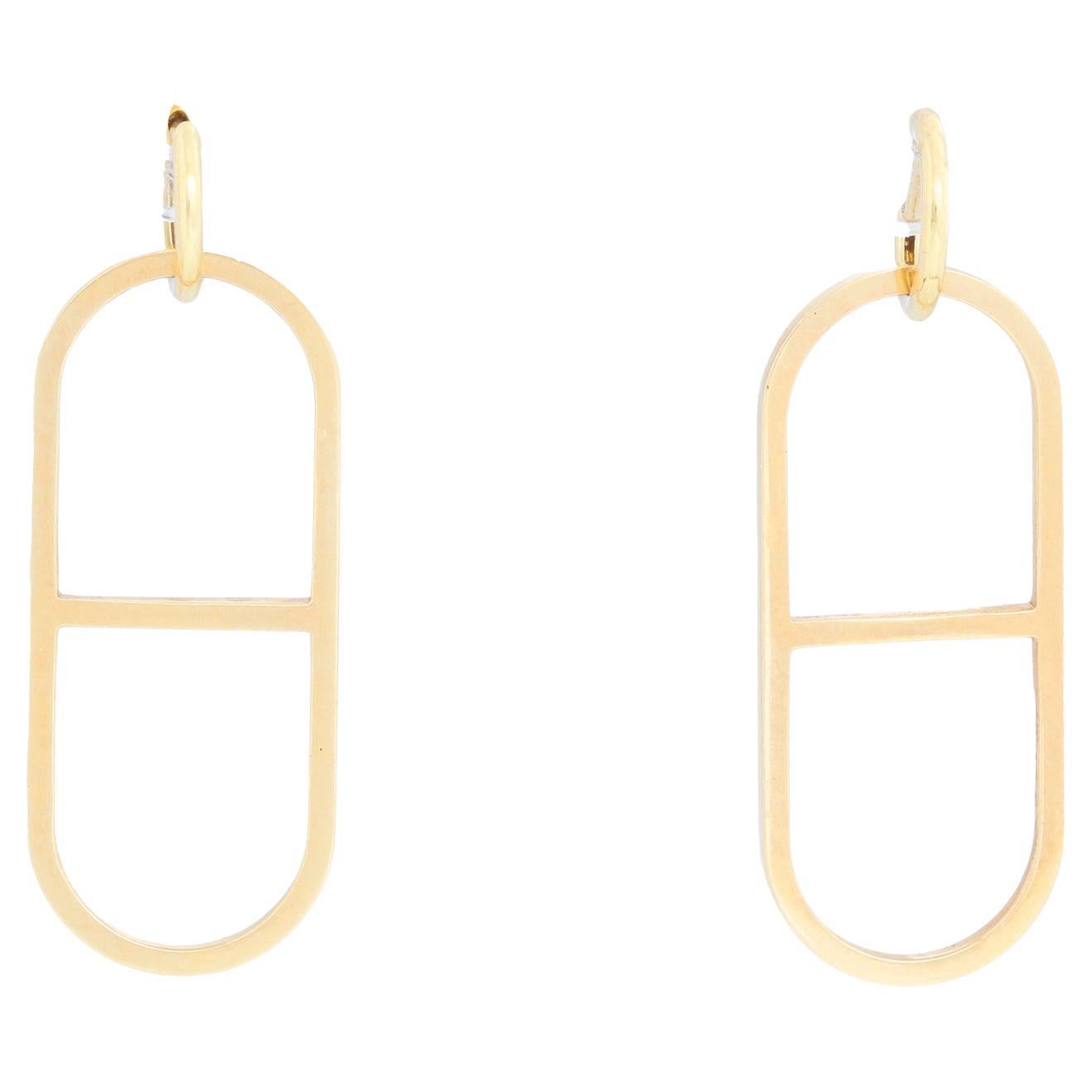 18 Karat Yellow Gold Link Hoop Earrings