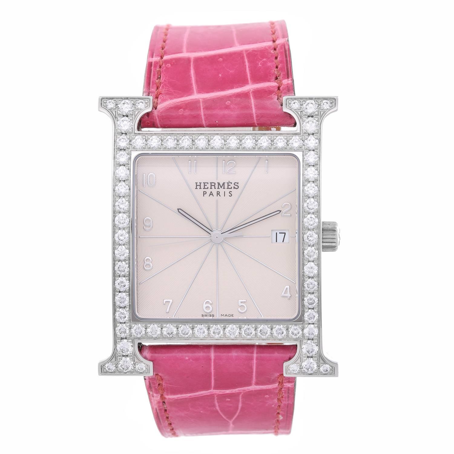 Hermes Ladies Stainless Steel Heure H Quartz Wristwatch In Excellent Condition In Dallas, TX