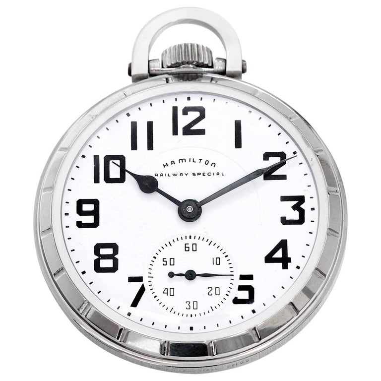 Hamilton Stainless Steel Railway Special Pocket Watch For Sale at