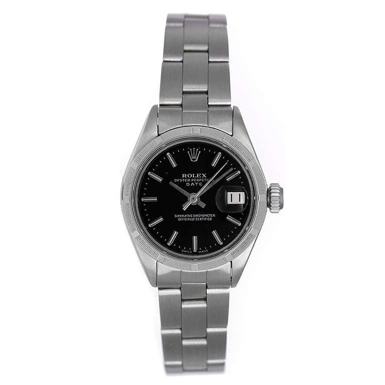 Rolex Ladies Stainless Steel Black Dial Date Automatic Wristwatch Ref 6919