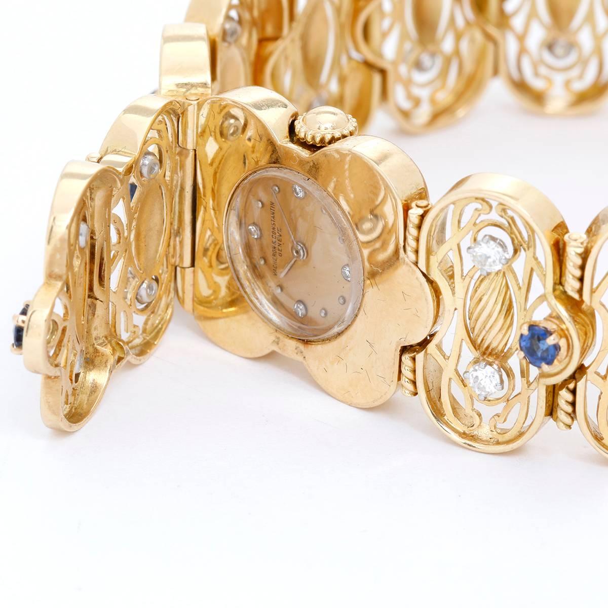 Women's Vacheron Constantin Ladies Yellow Gold Diamond Sapphire Manual Wristwatch
