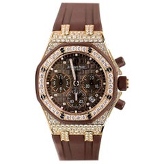 Audemars Piguet Ladies Rose Gold Diamond Royal Oak Chronograph Wristwatch