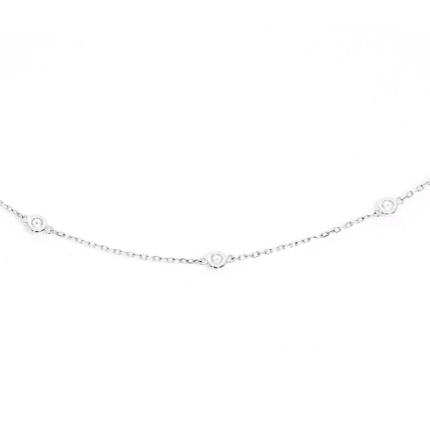 14 Karat White Gold Diamond by the Yard Necklace In Excellent Condition For Sale In Dallas, TX