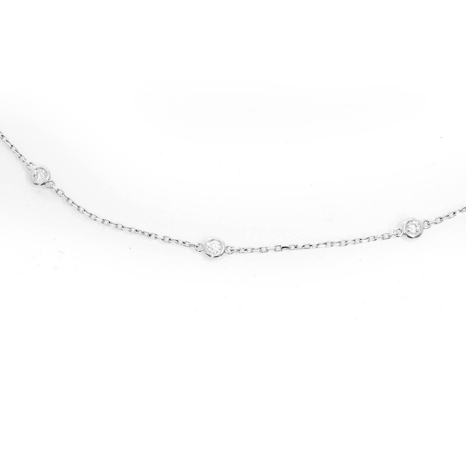 Women's 14 Karat White Gold Diamond by the Yard Necklace For Sale