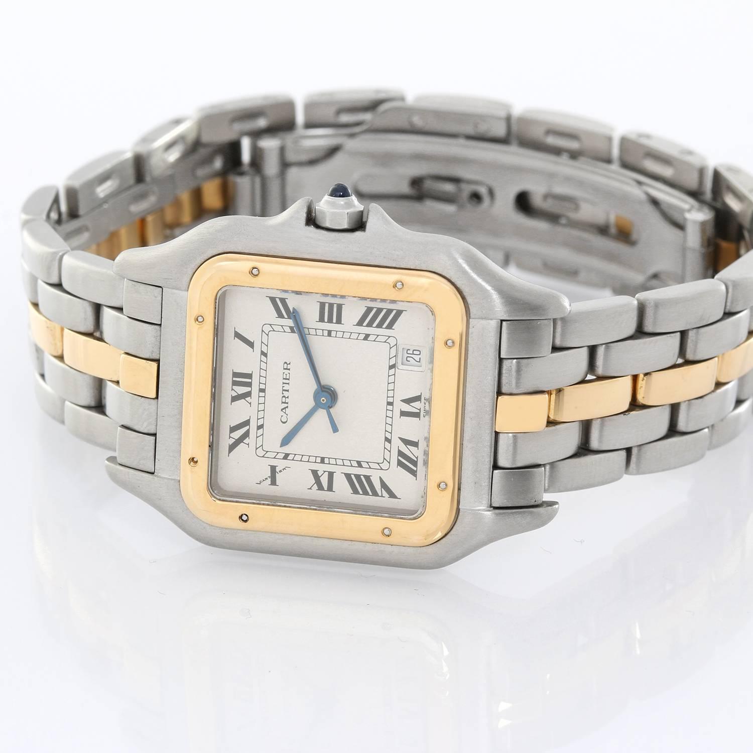 Cartier Ladies Yellow Gold Stainless Steel Panthere Quartz Wristwatch In Excellent Condition In Dallas, TX