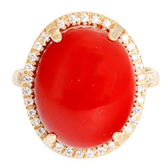 Beautiful Coral Diamond Gold Ring