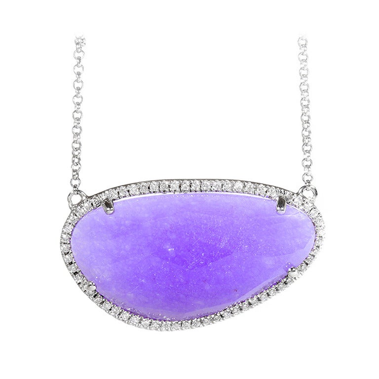 Amazing Lavender Jade Diamond Gold Necklace For Sale at 1stdibs
