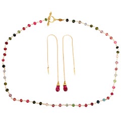 Cynthia Bach Collier et pendentif d'oreilles en or jaune et tourmaline