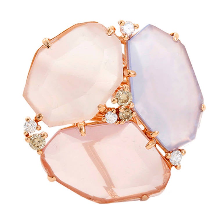 Beautiful Rose Multi-Color Sliced Sapphire Diamond Gold Ring