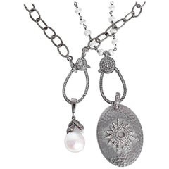 Stunning Sterling Silver, Diamond, Pearl, White Sapphire and Necklace Set