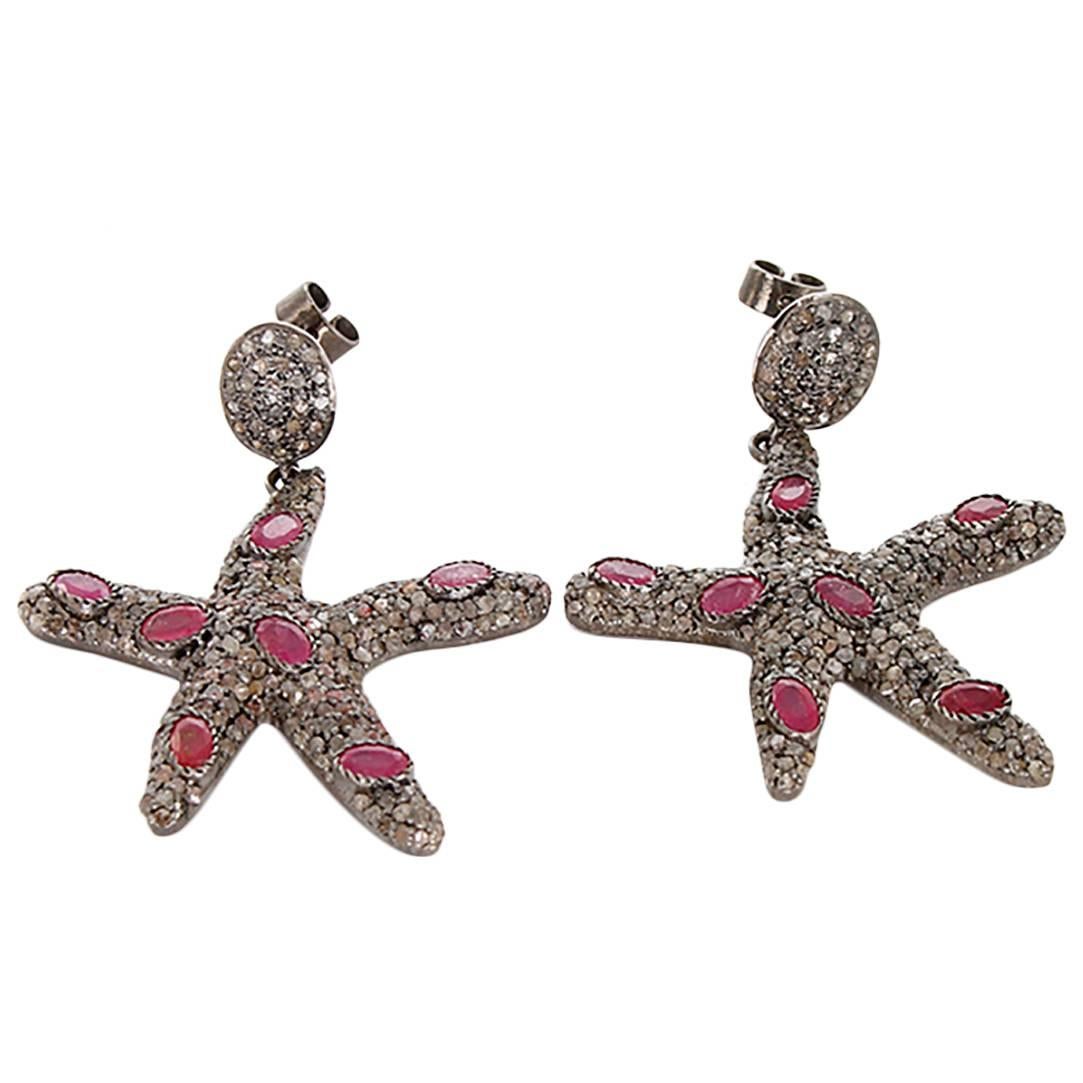 Beautiful Sterling Silver, Diamond, and Ruby Earrings