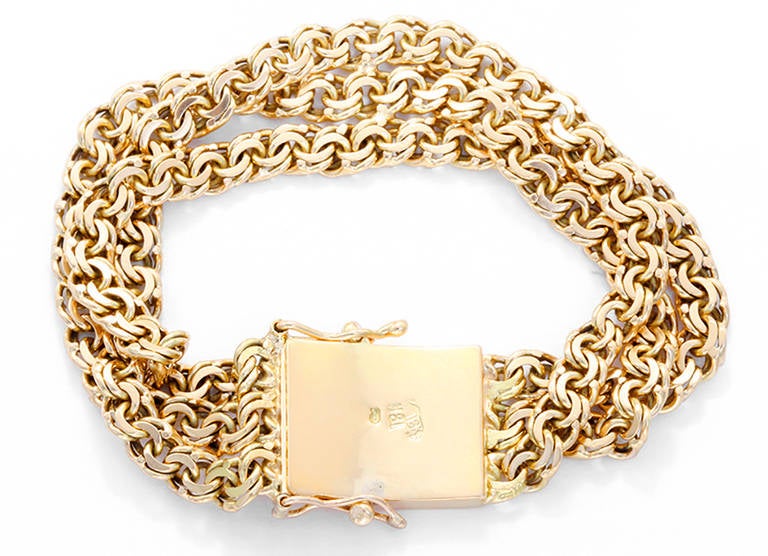 Yellow Gold Double Fancy Link Chain Bracelet In Excellent Condition In Dallas, TX