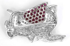 Adorable White Gold Diamond and Ruby Elephant Pin
