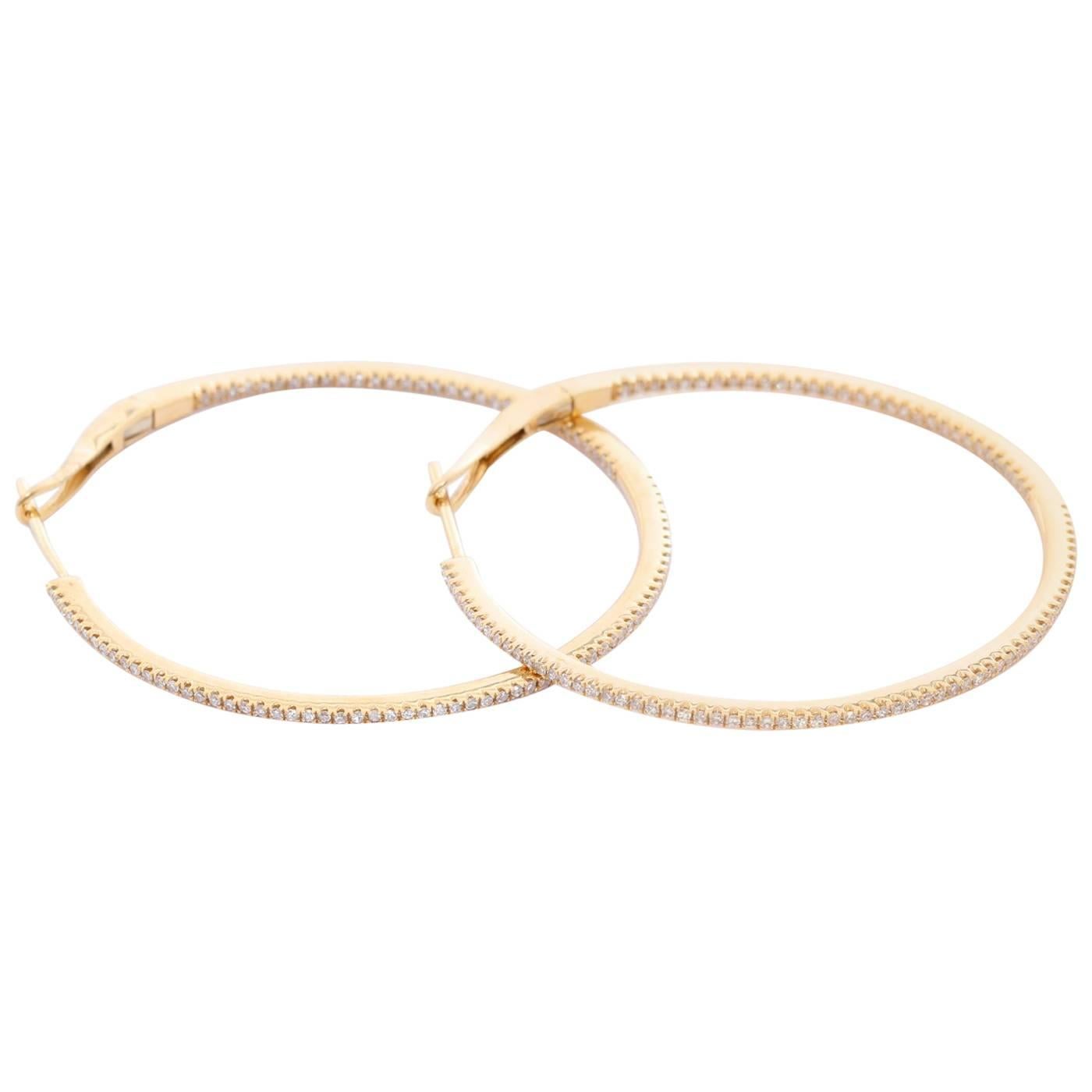 14 Karat Yellow Gold Round Inside Out Hoops In New Condition In Dallas, TX