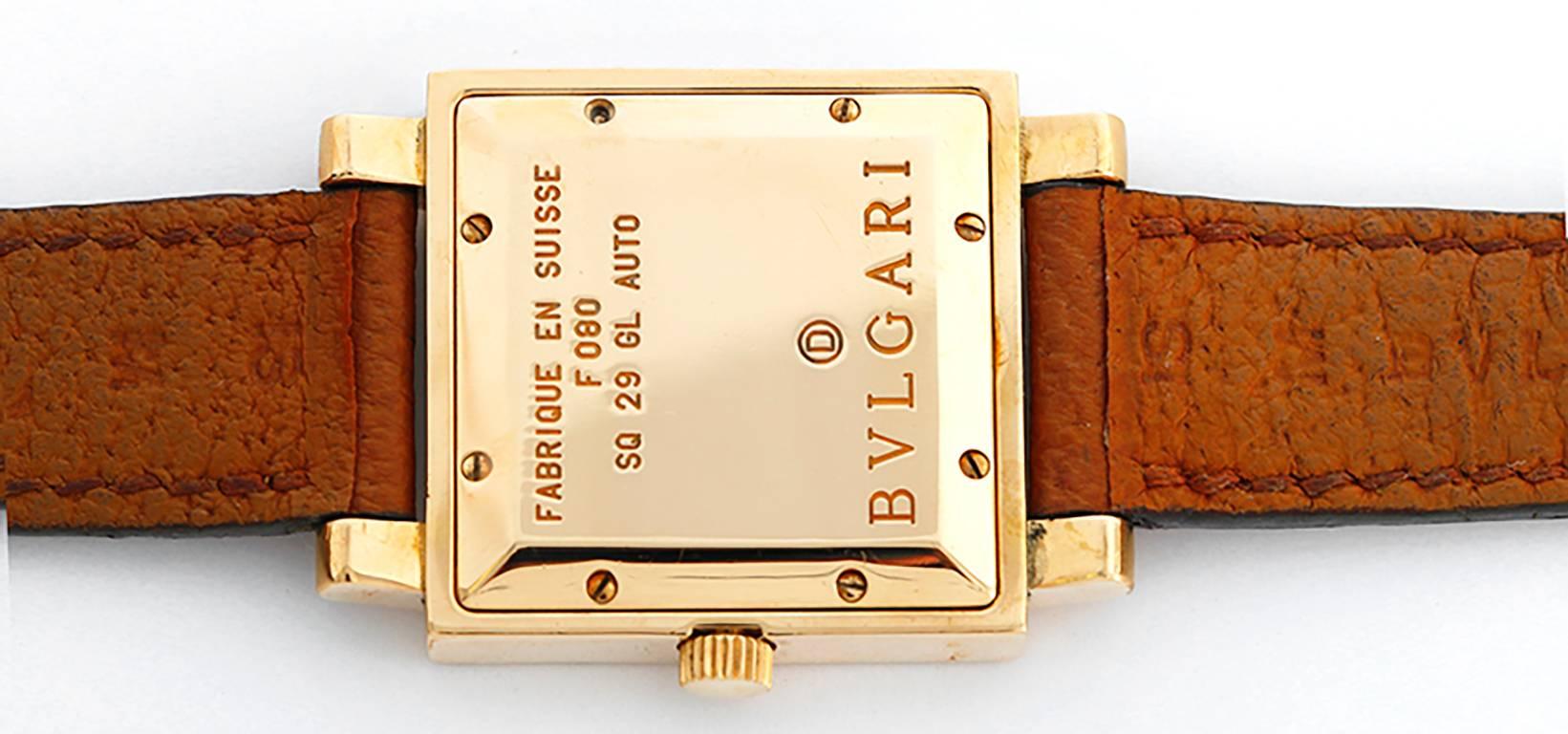 Bulgari Lady's Yellow Gold Quadrato Automatic Wristwatch In Excellent Condition In Dallas, TX