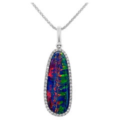 Australian 6.79ct Opal Doublet and Diamond Necklace in 18K White Gold