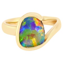 Natural Untreated Australian 2.85ct Boulder Opal Ring in 18K Yellow Gold