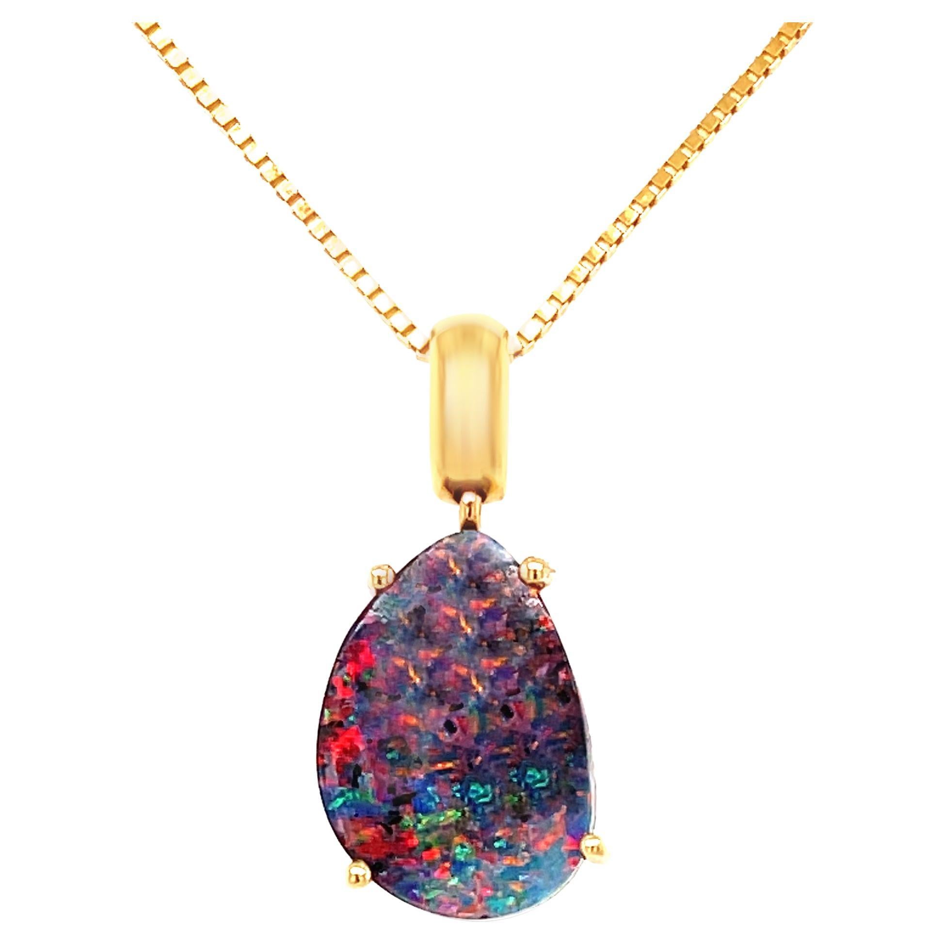 Natural Australian 4.46ct Boulder Opal Pendant Necklace in 18K Yellow Gold