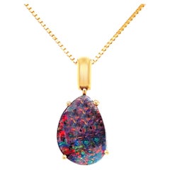 Natural Australian 4.46ct Boulder Opal Pendant Necklace in 18K Yellow Gold