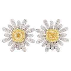 GIA Certified Natural Yellow Cushion Diamond 3.44 Carat TW Gold Stud Earrings