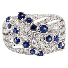 Fascia da cocktail in oro con zaffiro tondo blu naturale e diamante bianco da 1.49 carati TW