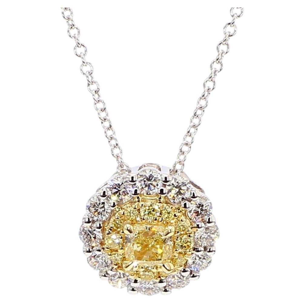 Ciondolo a goccia in oro con diamante giallo naturale a cuscino da 0.76 carati TW