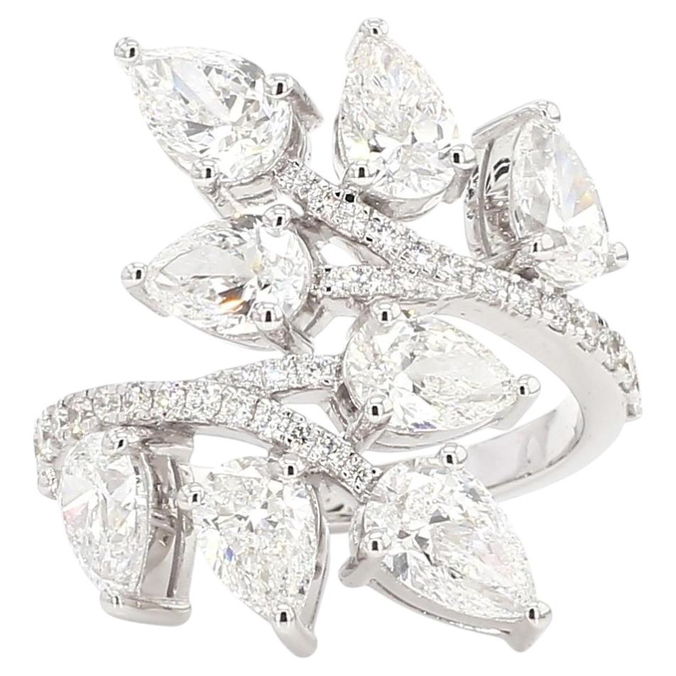 Natural White Pear Diamond 4.40 Carat TW White Gold Cocktail Ring