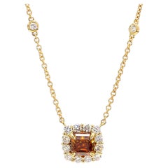 GIA Certified Natural Orange Asscher Diamond 1.59 Carat TW Gold Necklace