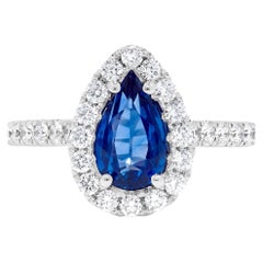 Natural Blue Pear Sapphire and White Diamond 2.56 Carat TW Gold Cocktail Ring