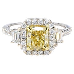 GIA Certified Natural Yellow Cushion Diamond 2.13 Carat TW Gold Cocktail Ring