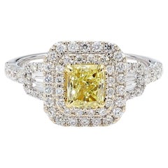 GIA Certified Fancy Yellow Radiant Diamond 1.21 Carat TW Gold Cocktail Ring