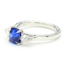 GIA Certified Blue Cushion Sapphire and White Diamond 2.38 Carat TW Plat Ring