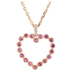 Anhänger aus Roségold mit natürlichem rosa rundem Saphir und weißem Diamant .33 Karat TW