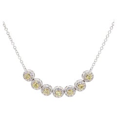 Natürlicher gelber runder und weißer Diamant .78 Karat TW Gold Halskette
