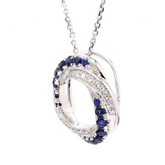 Natürlicher blauer runder Saphir und weißer Diamant 0.78 Karat TW Gold-Tropfen-Anhänger