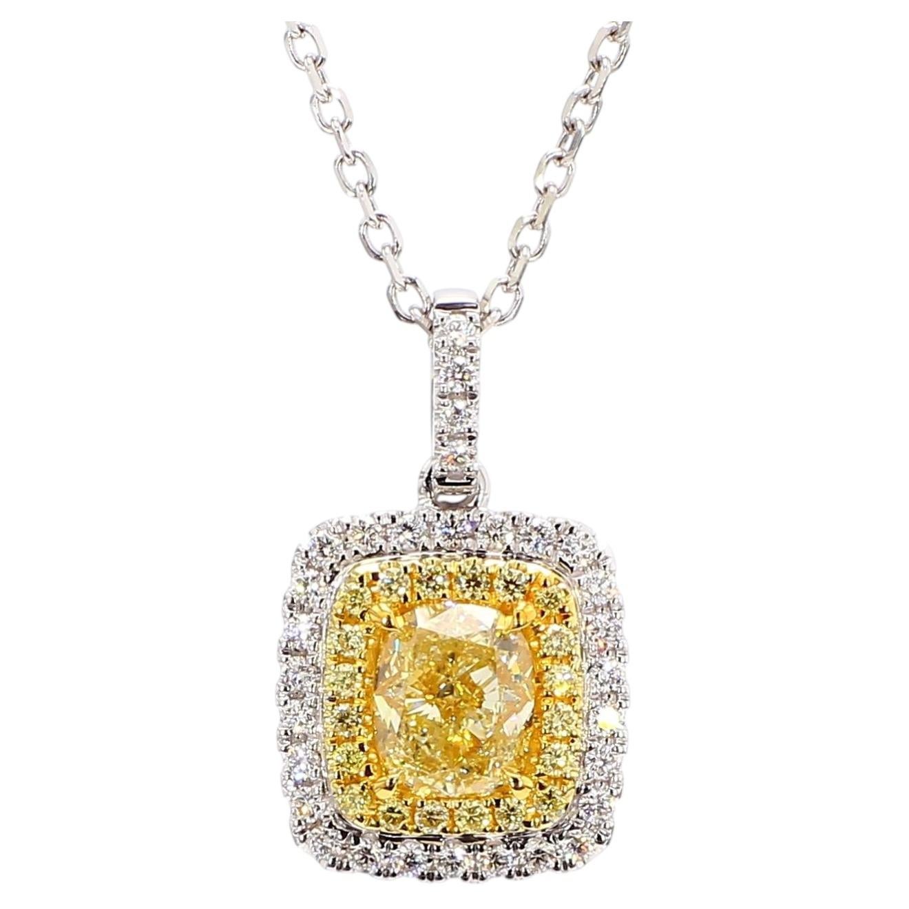 GIA-zertifizierter natürlicher gelber Diamant im Kissenschliff 1.47 Karat TW Gold-Tropfen-Anhänger