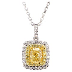 GIA Certified Natural Yellow Cushion Diamond 1.47 Carat TW Gold Drop Pendant