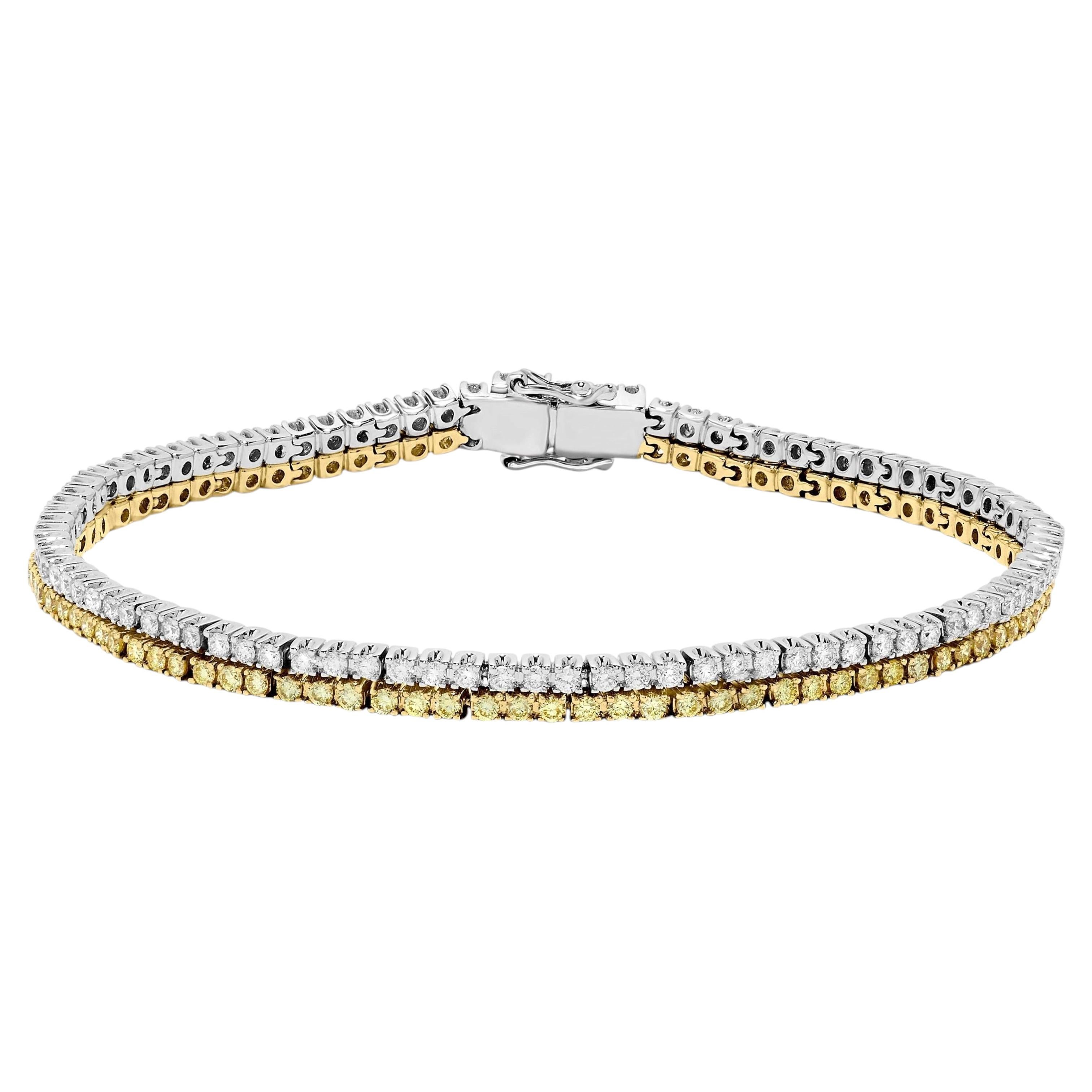Bracelet tennis en or jaune naturel, diamants ronds et blancs de 2.88 carats poids total