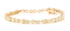 Natural Yellow Pear Diamond 9.03 Carat TW Gold Bracelet