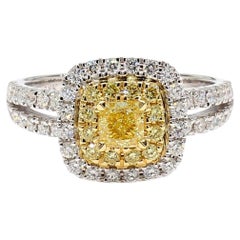 Natural Yellow Cushion Diamond 1.11 Carat TW Gold Cocktail Ring