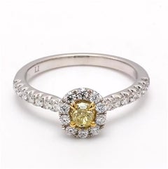 Natural Yellow Round and White Diamond .69 Carat TW Gold Cocktail Ring