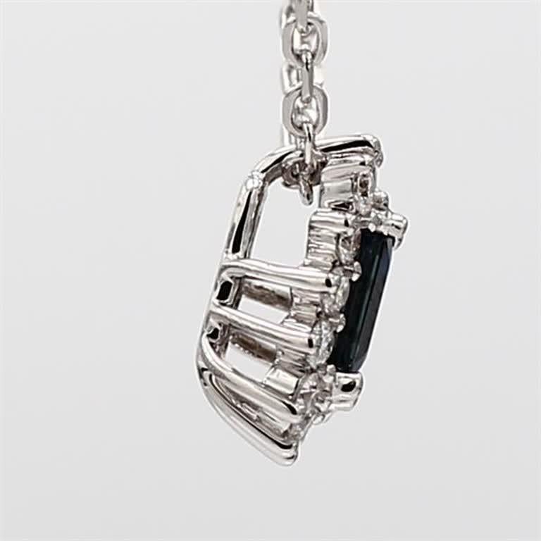 Natural Blue Emerald Cut Sapphire and White Diamond .49 Carat TW Gold Pendant In New Condition For Sale In New York, NY