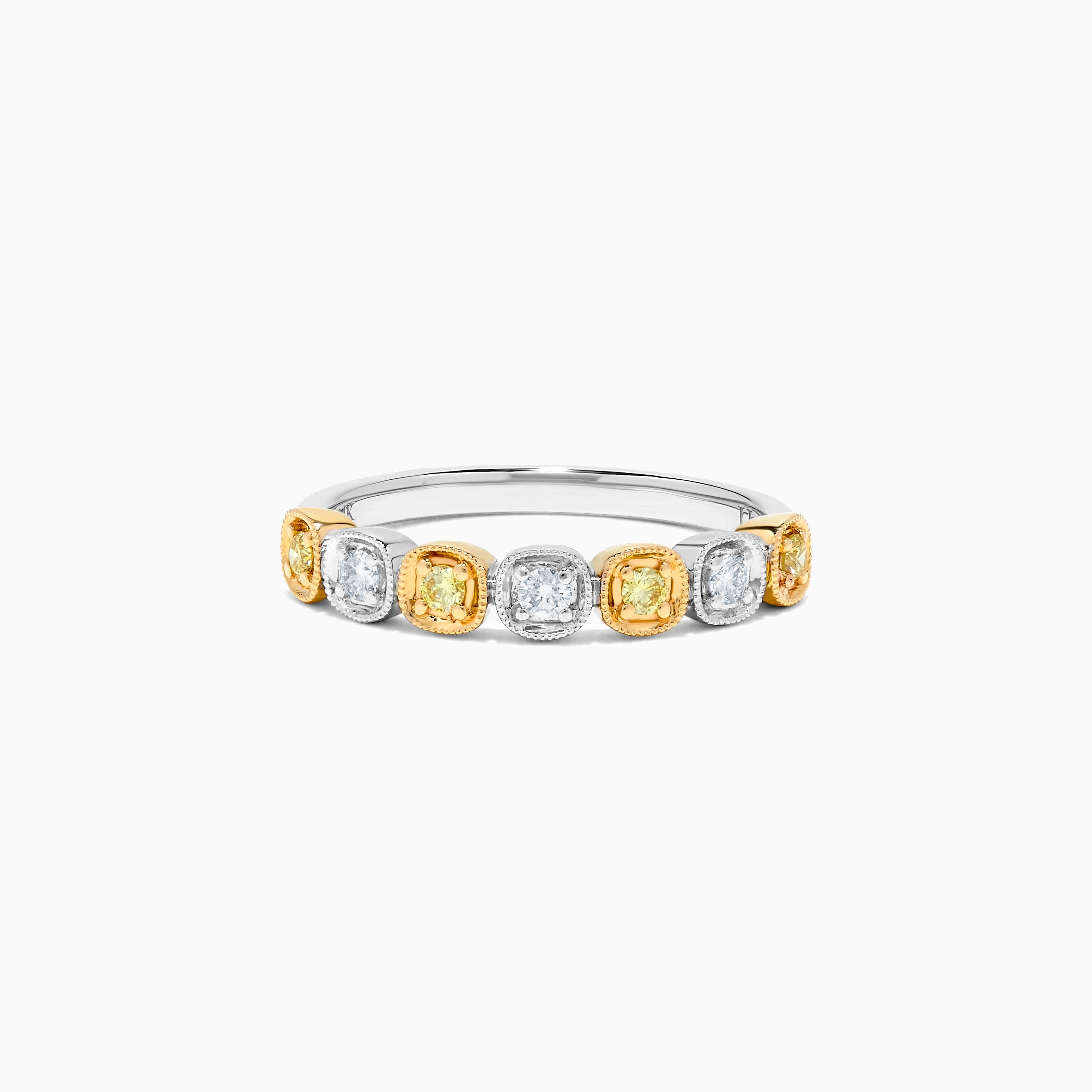 Natural Yellow Round and White Diamond .21 Carat TW Gold Wedding Band For Sale