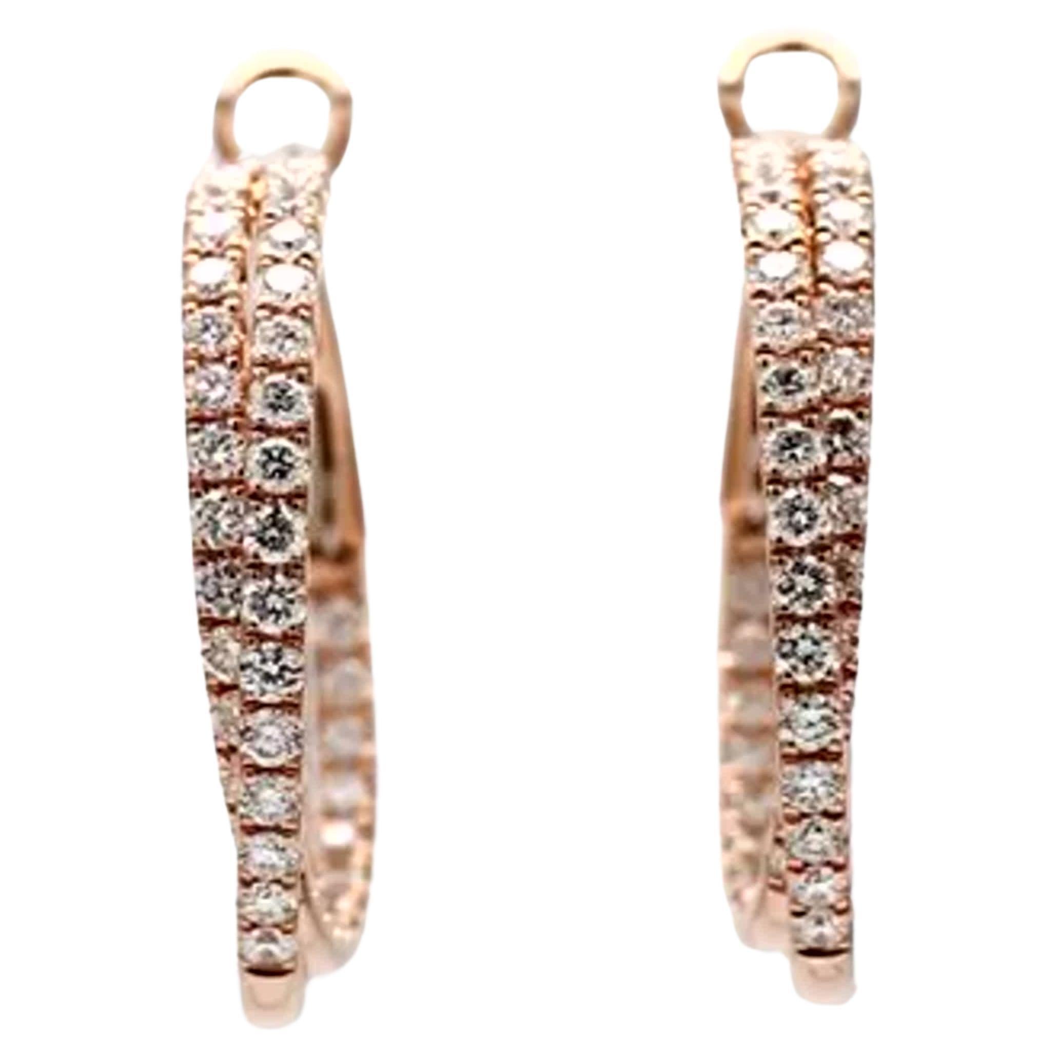 Natural White Round Diamond 2.62 Carat TW Rose Gold Hoop Earrings For Sale