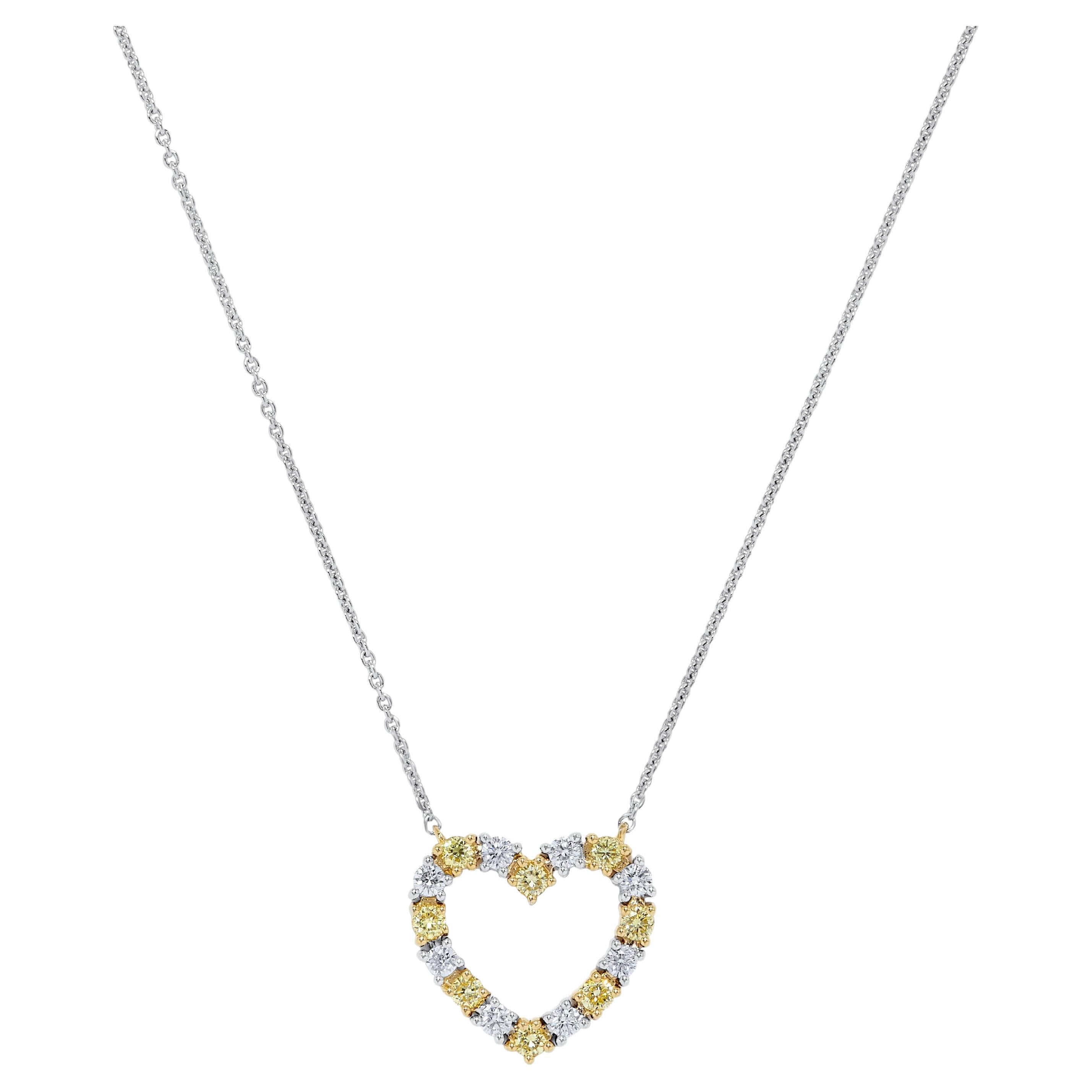 Natural Yellow Round Diamond .63 Carat TW Gold Heart Necklace For Sale